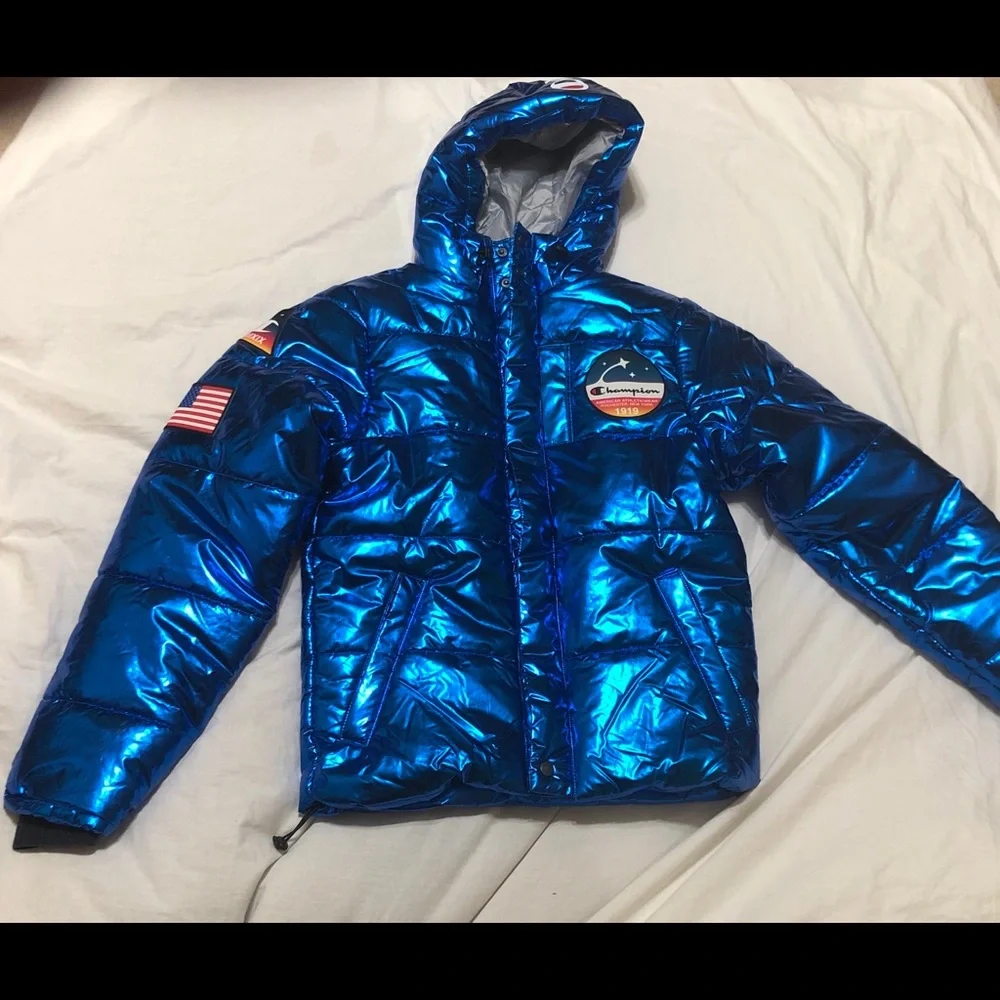 Champion  NASA Metallic‎ Puffer Jacket Blue Quilted - Picture 3 of 9